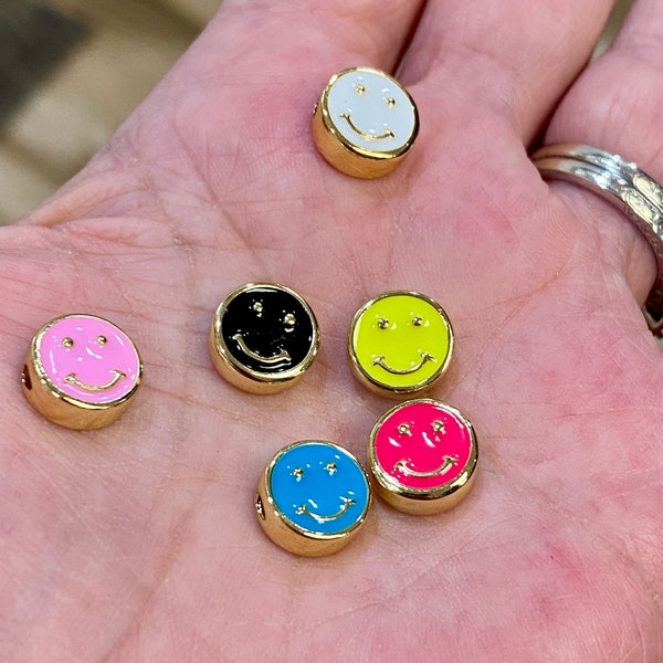 10mm enamel smiley face beads, hot pink smiley beads, light pink smiley face beads, focal beads, bracelet beads, enamel beads