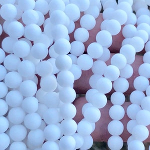 4mm, 6mm, 8mm  White Jade frosted gemstone beads, jewelry making beads, 8mm white beads, round frosted beads, 60 beads per strand