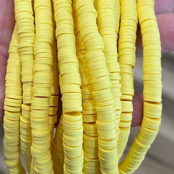 6mm vinyl Heishi beads, Buttercup Yellow, polymer clay beads, bracelet beads, disc shaped beads, jewelry beads, African vinyl beads