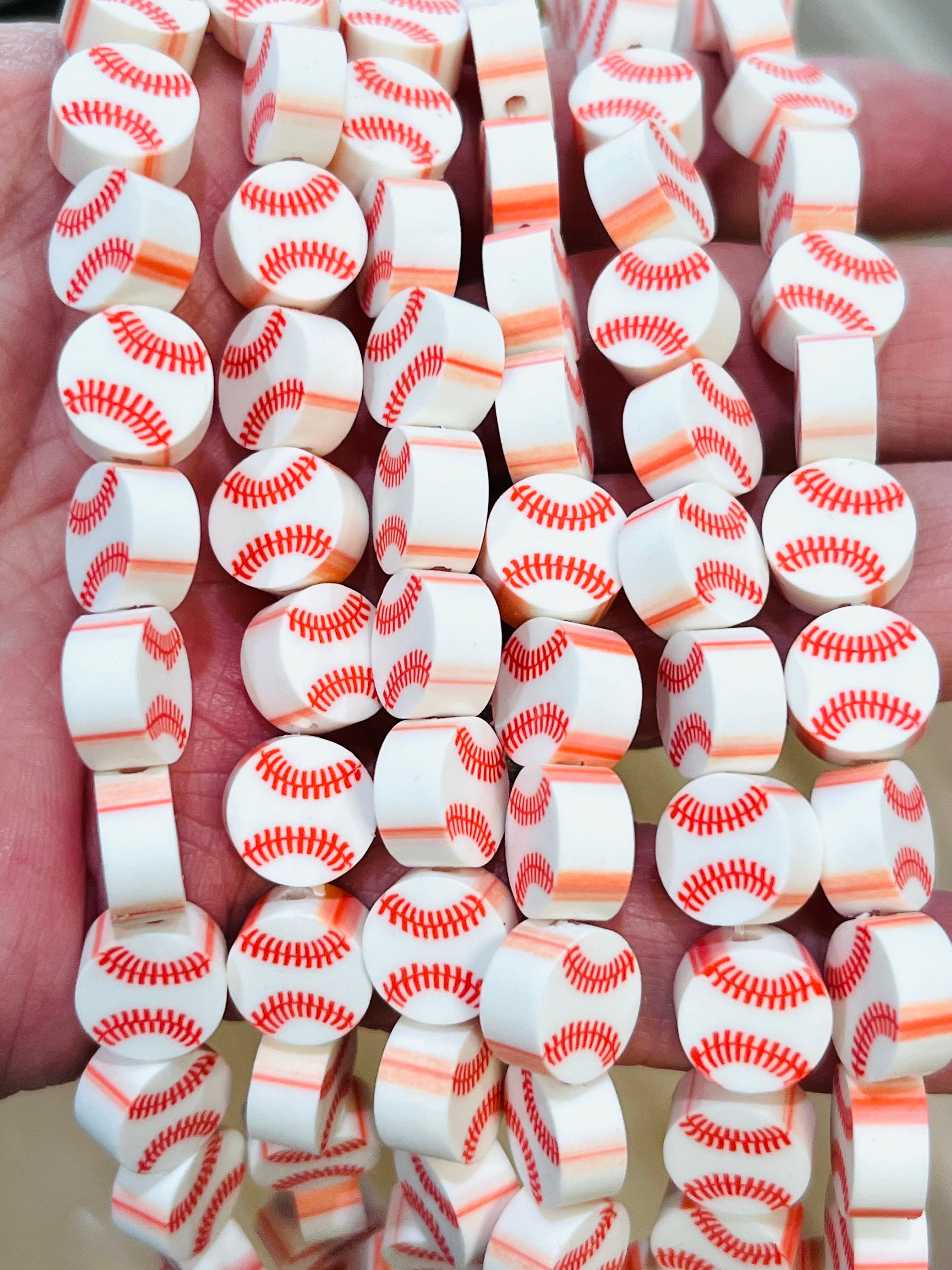 300 Pcs Sports Beads Sports Polymer Clay Beads Baseball Football Basketball