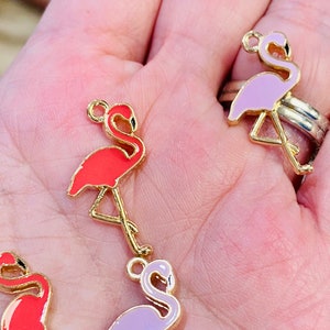 8Pcs Flamingo Charms - Pink Red Enamel Tropical Bird Pendants For Jewelry Making DIY