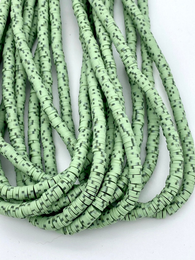 4mm 6mm vinyl Heishi beads Sage dotted African vinyl beads polymer clay beads choker beads 350-400 beads per strand