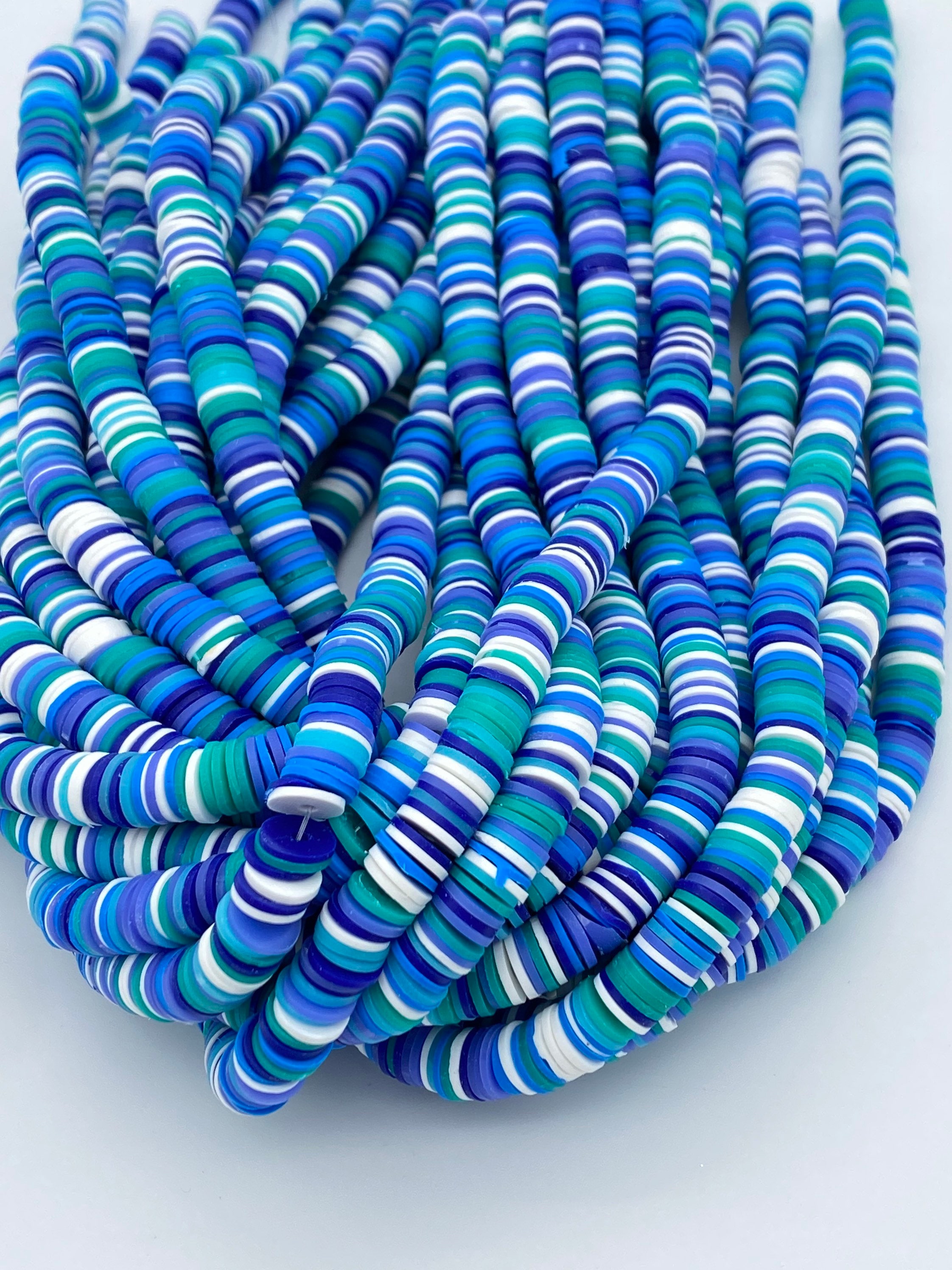 4mm, 6mm, 8mm vinyl heishi beads, blue mix, polymer clay beads, round flat  beads, choker beads, African vinyl beads, 350-400 beads