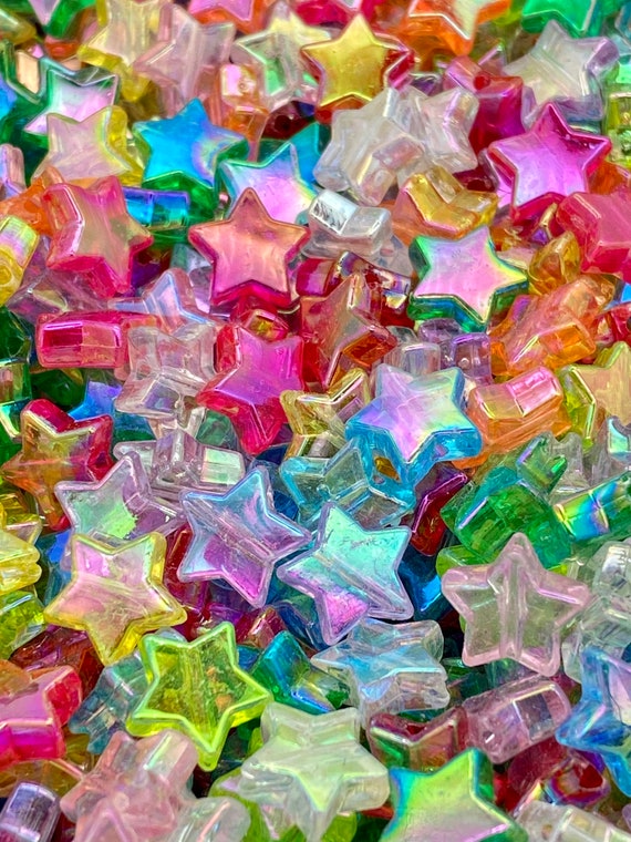 10mm Acrylic Star Beads, Metallic Rainbow Beads, Star Shaped Beads, Beads  for Kids, Craft Beads, 25 Beads per Pack 