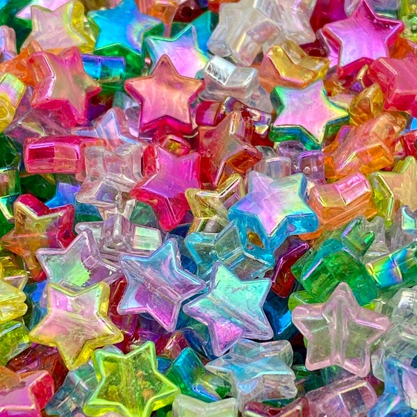 10mm acrylic star beads, metallic rainbow beads, star shaped beads, beads for kids, craft beads, 25 beads per pack