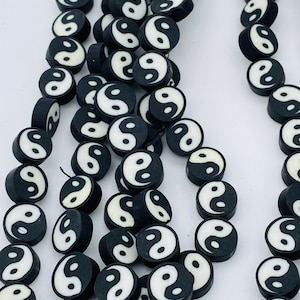 10mm polymer clay beads Yin-Yang beads, round beads jewelry beads black and white beads cute jewelry beads approximately 40 beads per strand