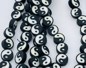 10mm polymer clay beads Yin-Yang beads, round beads jewelry beads black and white beads cute jewelry beads approximately 40 beads per strand