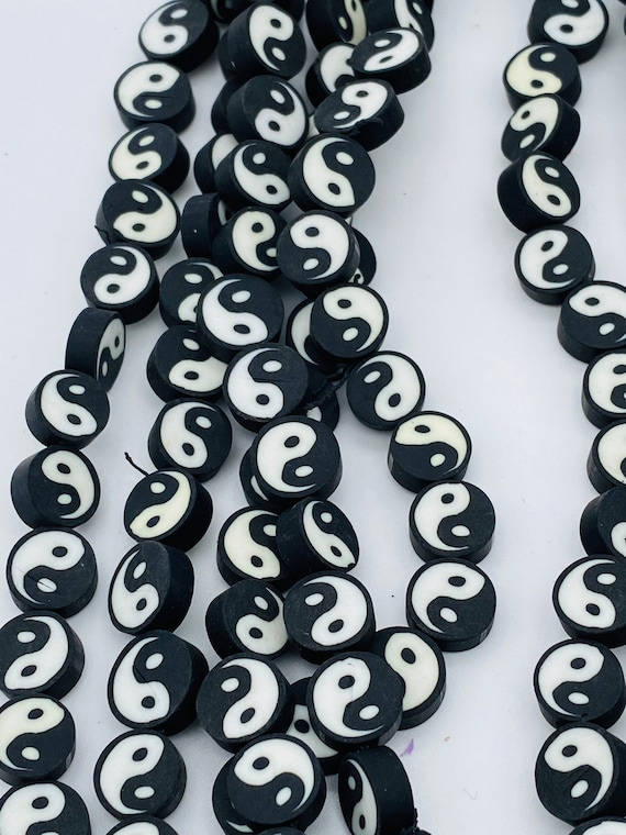 10mm polymer clay beads Yin-Yang beads, round beads jewelry beads black and  white beads cute jewelry beads approximately 40 beads per strand