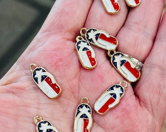 Enamel charms, Flip Flop charms, American flag charms, shoe shaped charms, charm bracelet, jewelry making, 5 charms per pack