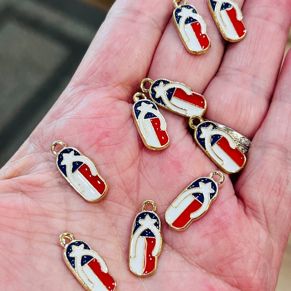 Enamel charms, Flip Flop charms, American flag charms, shoe shaped charms, charm bracelet, jewelry making, 5 charms per pack