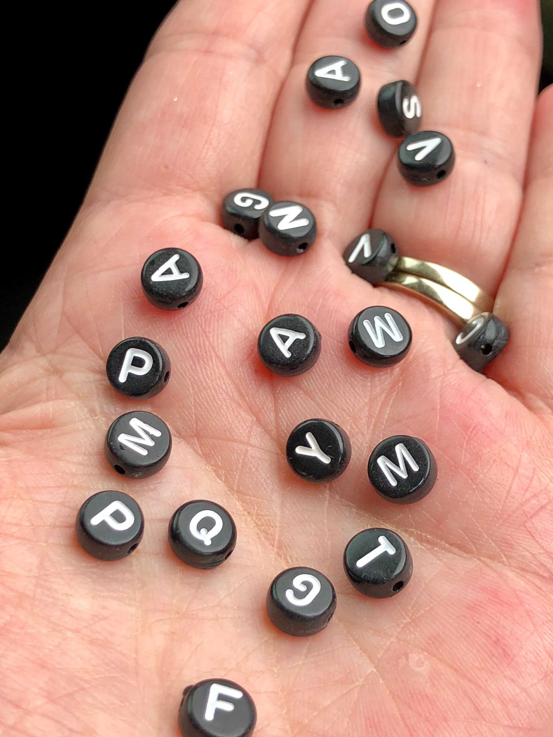 7mm Acrylic Alphabet Beads, Black With Silver Letters, Letter Beads, Word  Beads, Jewelry Beads, Bracelet Beads, Black Alphabet Beads 