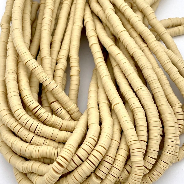 6mm vinyl heishi beads, Cream, African vinyl beads, jewelry beads, bracelet beads, heishi beads, 350-400 beads per strand