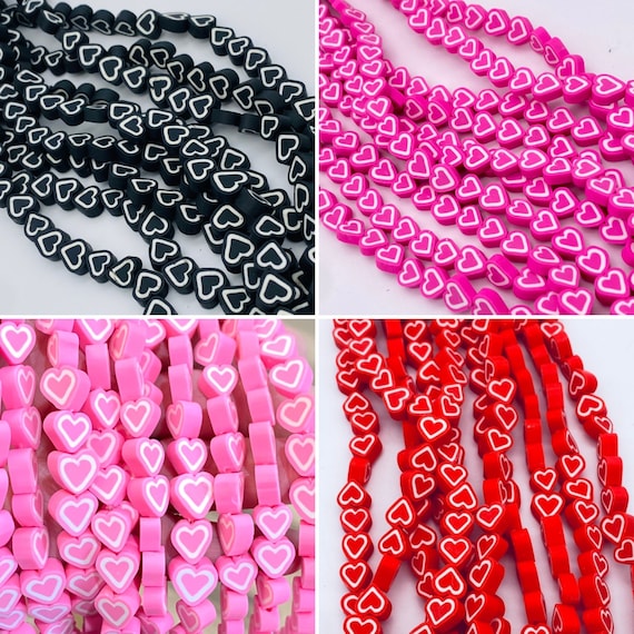 COHEALI 80 Pcs Valentine Garland Beads Farmhouse Beads Valentine Beads  Valentine Heart Beads Christmas Beads for Jewelry Making Craft Heart Beads  Clay