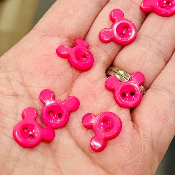 Mickey Mouse buttons, 2 hole, 15mm buttons for sewing, scrapbooking, 10 per pack, acrylic buttons, kids buttons, hot pink buttons