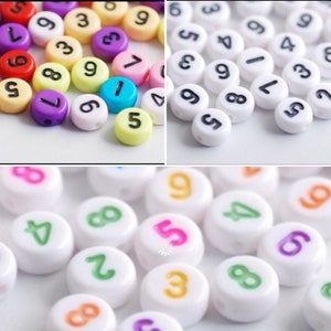 7mm number beads, multicolored beads jewelry making beads beads with numbers 50 beads per pack