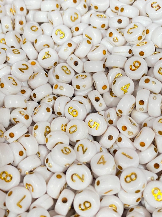 7mm acrylic number beads, gold number beads, acrylic jewelry beads, letter  and number beads, jewelry making beads, bracelet beads