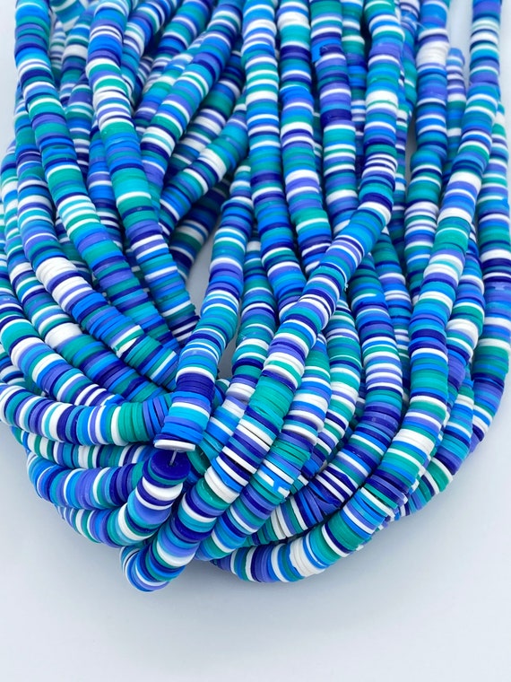 6mm Blue Multi Heishi Bead Strands, Flat Round Polymer Clay Beads, 314 –  Beadstobows