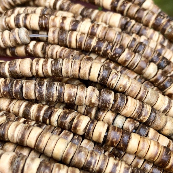 Natural Coconut Heishi abacus beads, jewelry making beads, coconut jewelry beads, 5mm beads, 1 strand per pack = 124 beads