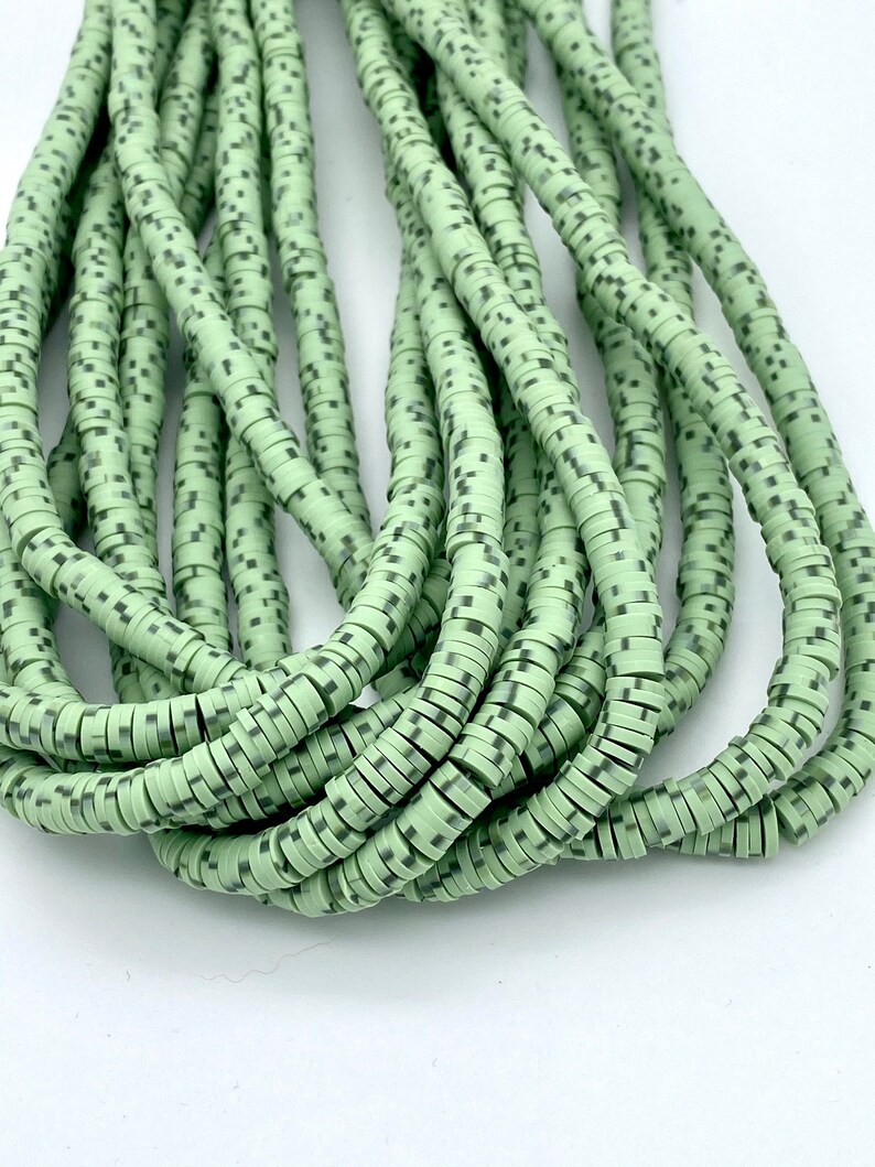 4mm 6mm vinyl Heishi beads Sage dotted African vinyl beads polymer clay beads choker beads 350-400 beads per strand