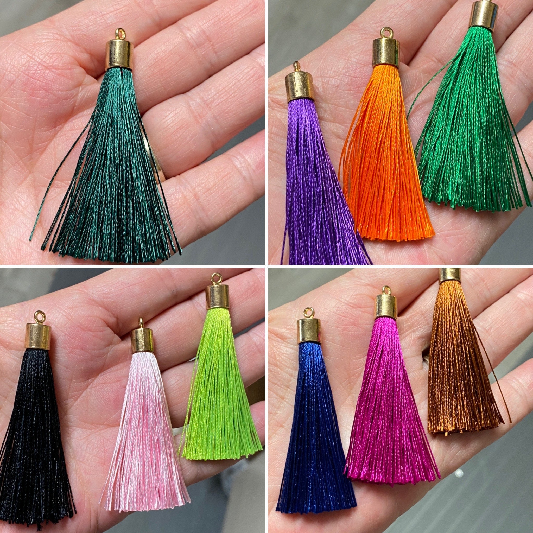 Silk Craft Tassels for Jewelry Making Different Color Decorative Key Chains  Tassel Trim Fringe With Gold Cap by the Pack, TSL-01 