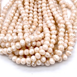 4mm, 6mm 8mm faceted glass beads, luster beads, jewelry making beads, off white beads, bracelet beads, approximately 70 beads per strand