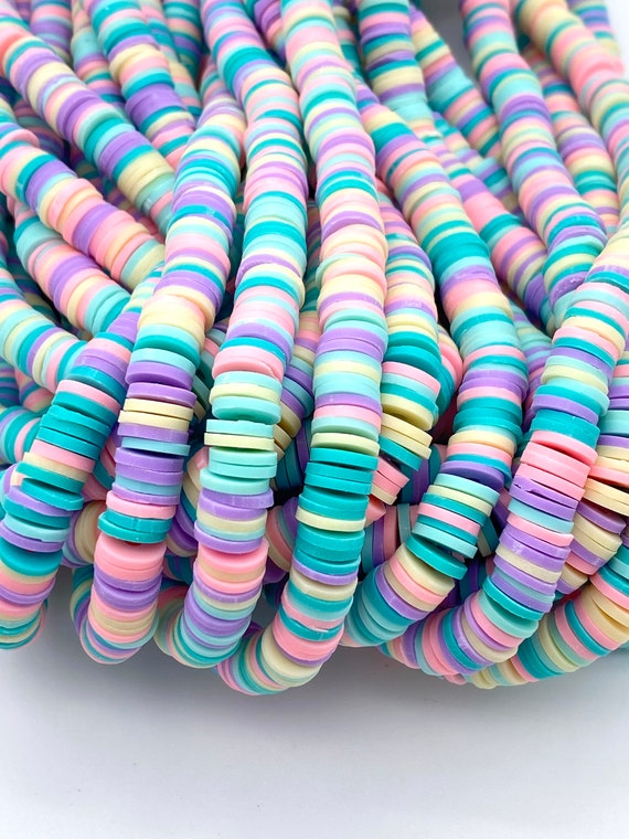 6MM Purple/yellow Coloured Polymer Clay Beads Flat Round Disc Beads for  Jewellery Making 1 Strand Approximately 15 Inch 