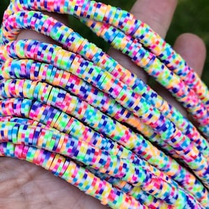 4mm, 6mm & 8mm vinyl heishi beads, Confetti dot, jewelry beads, African vinyl beads, polymer clay, bracelet beads, 350-400 beads per strand