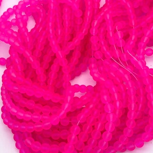 4mm,6mm 8mm HOT PINK frosted glass beads, jewelry making beads, frosted beads bracelet beads, glass beads, jewelry beads round beads