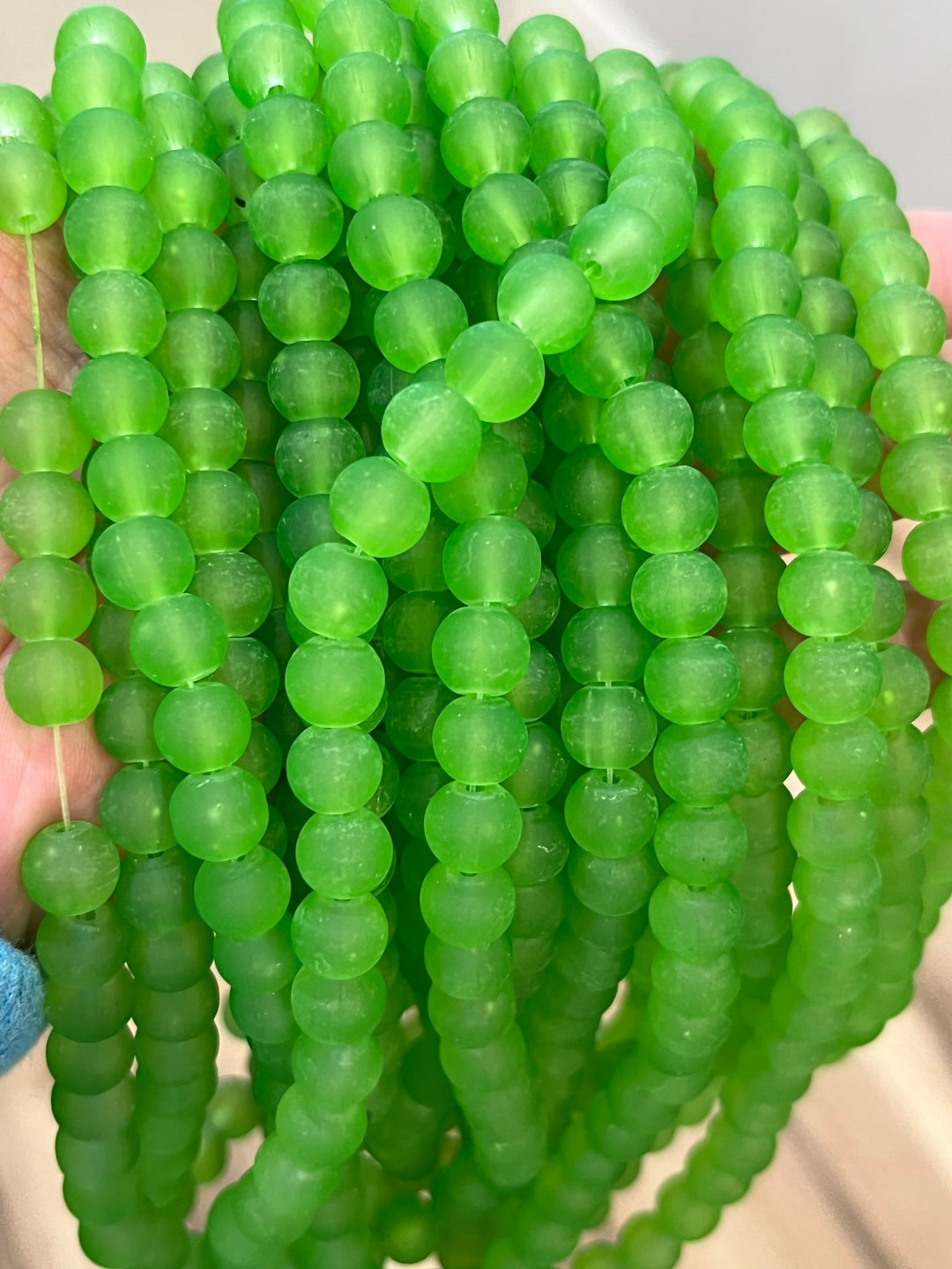 6mm, 8mm Frosted Glass Beads, Green Glass Beads, Bracelet Beads, Green
