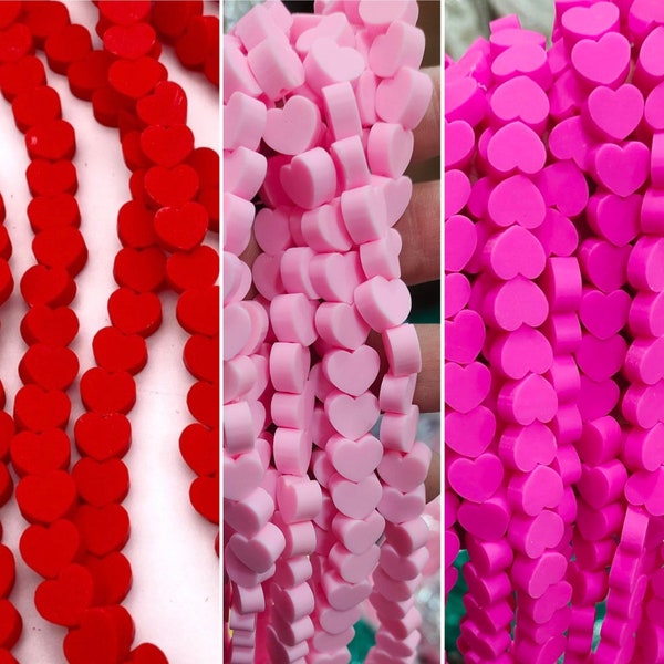 10mm polymer clay beads, red heart beads, hot pink hearts, Valentine beads, jewelry making beads, red hearts, bracelet beads