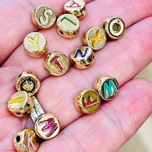 8mm Gold enamel alphabet beads, letter beads, initial beads, focal beads, bracelet beads, personalized beads, jewelry beads