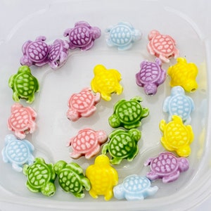 19mm porcelain turtle beads, pastel beads, tortoise shaped beads, animal beads, focal beads, 5 beads per pack