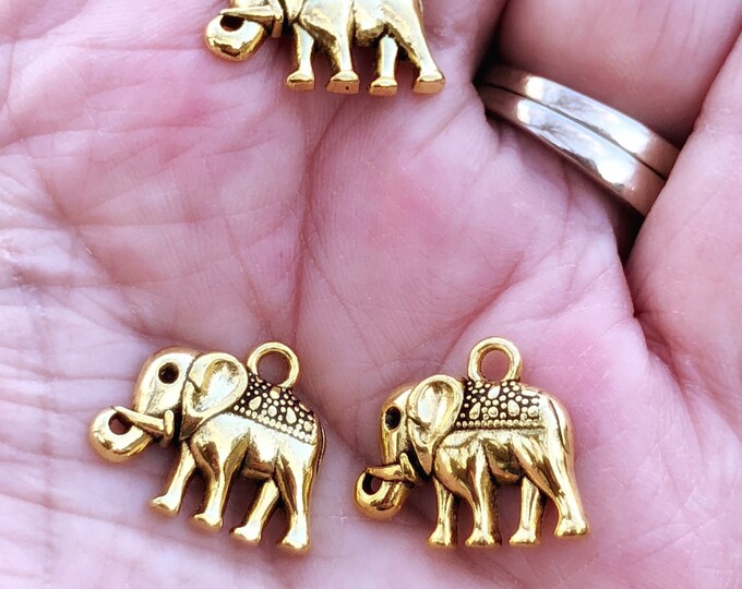 14mm Gold Elephant Charms, Double Sided, Tibetan Style Charms, Bracelet