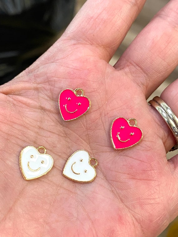 Enamel heart charms, smiley face charms, bracelet charms, hot pink charms,  heart shaped charms, cute charms charm bracelets