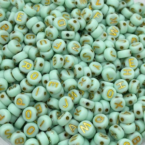 Cuentas acrílicas de 7 mm con letras, verde menta, cuentas con letras, cuentas con palabras, cuentas para joyería, cuentas para pulseras, cuentas de colores otoñales, letras individuales.