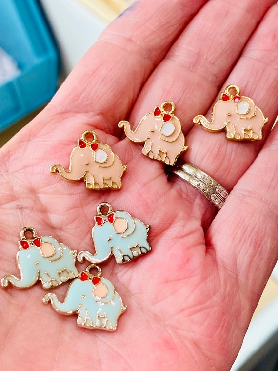 Enamel elephant charms, bracelet charms, jewelry charms, charm bracelets,  white elephant charms