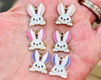 Enamel charms, rabbit charms, Easter charms, valentines charms, charm bracelets, jewelry charms, animal charms