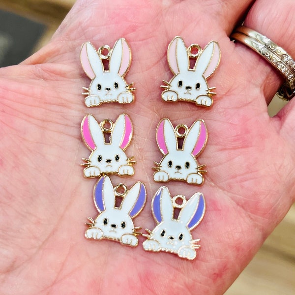 Enamel charms, rabbit charms, Easter charms, valentines charms, charm bracelets, jewelry charms, animal charms