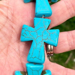 35mm Turquoise cross beads, focal beads, gemstone beads, bracelet beads, jewelry making beads, 2 beads per pack