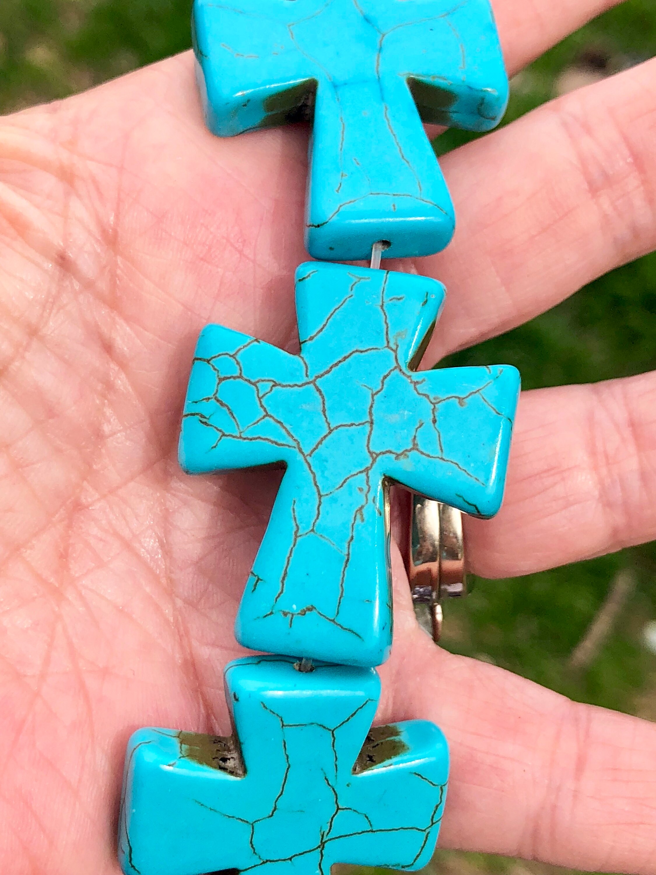 Large Turquoise Beige Cross Beads, Focal Beads, Necklace Beads, Bracelet  Beads, Jewelry Making Beads, 35mm Long, 2 Beads per Pack 