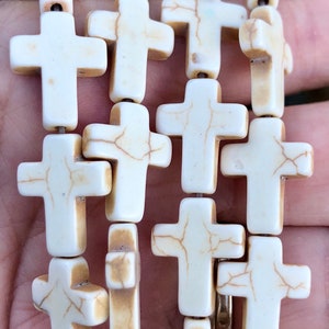 Turquoise beige cross shaped beads,10mm, 16mm, 20mm  long cross beads, jewelry making beads, focal beads, 25 beads per strand
