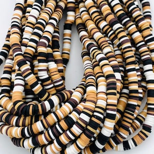6mm vinyl Heishi beads, chocolate Mix, polymer clay beads, jewelry beads, bracelet beads, 350-400 beads per strand