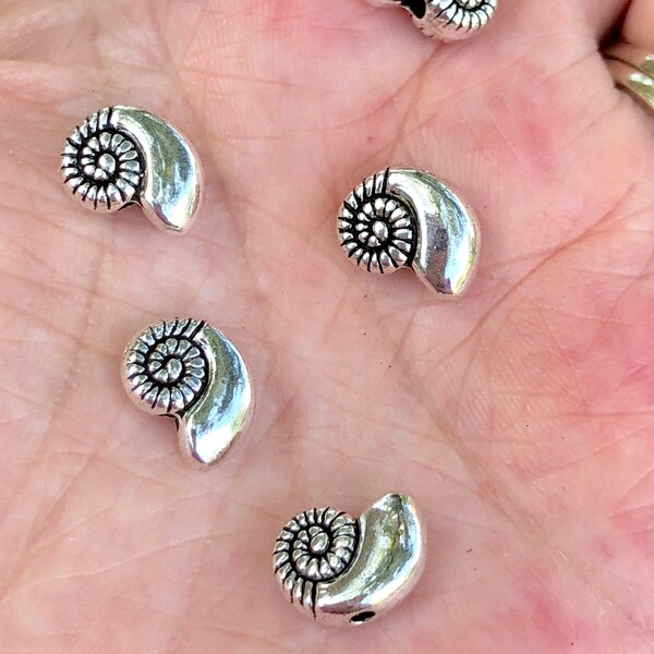 11mm seashell beads, silver shell beads, silver spacer beads, jewelry making beads, focal beads, 10 beads per pack