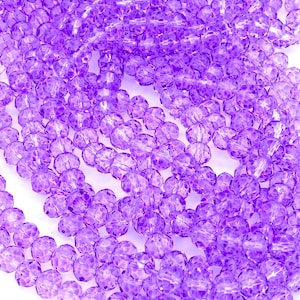 4mm, 6mm, 8mm glass rondelle shaped beads, lilac glass beads, faceted beads, jewelry beads, purple glass beads