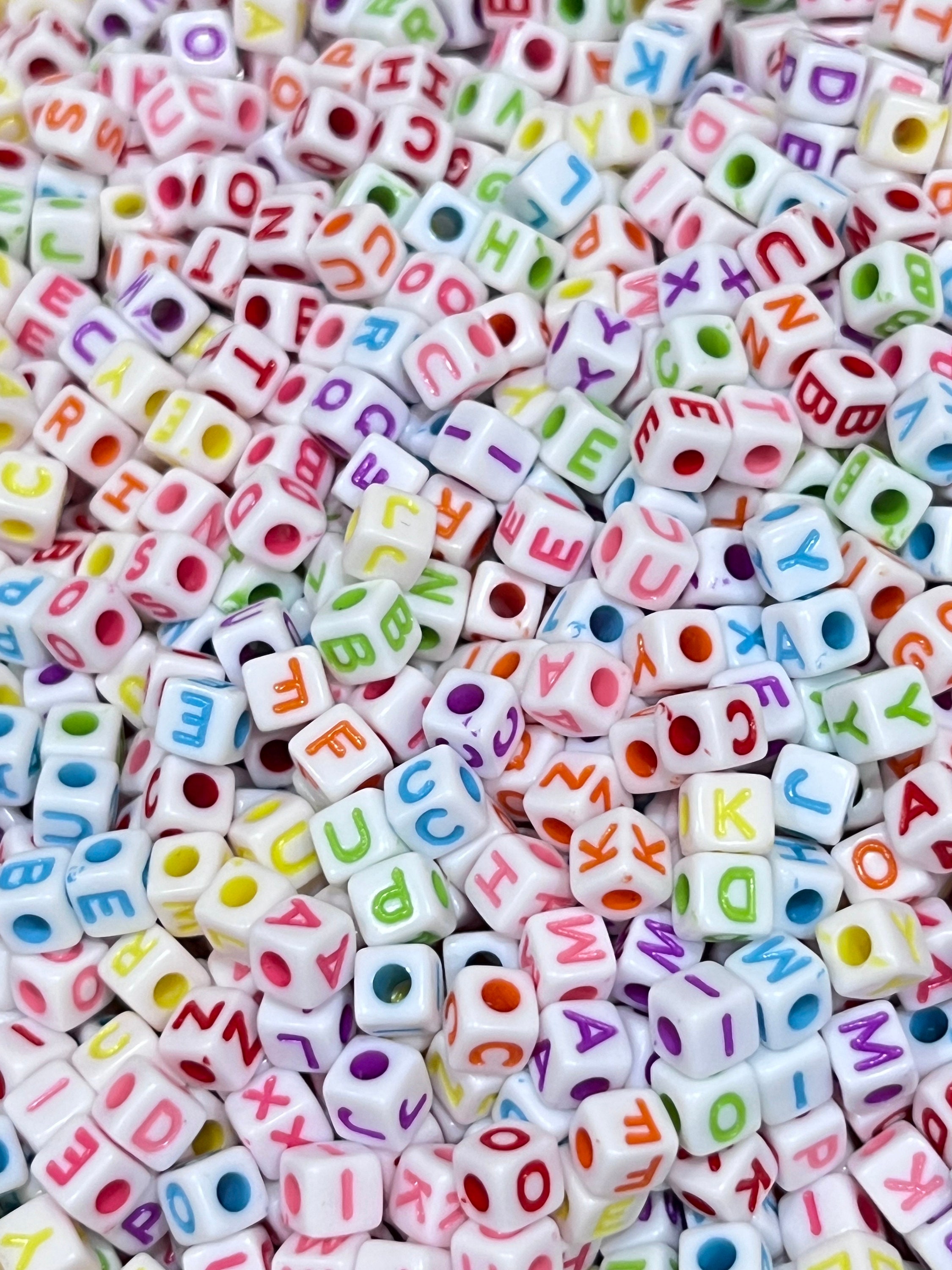 Letter Beads - 7mm Small Cube Square White Alphabet Acrylic or