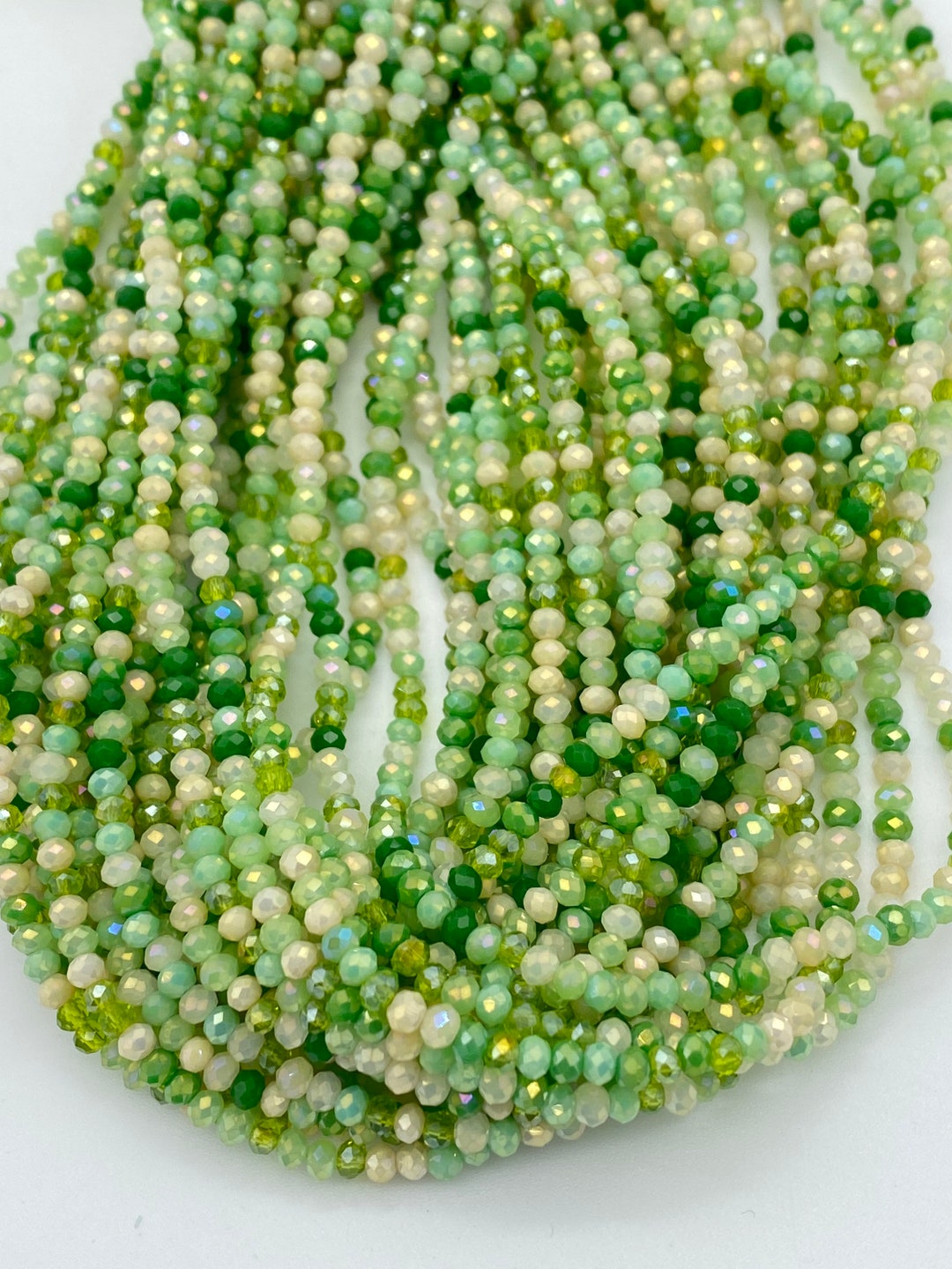 3mm Glass Faceted Beads, Green Glass Beads, Bracelet Beads, Seed Beads