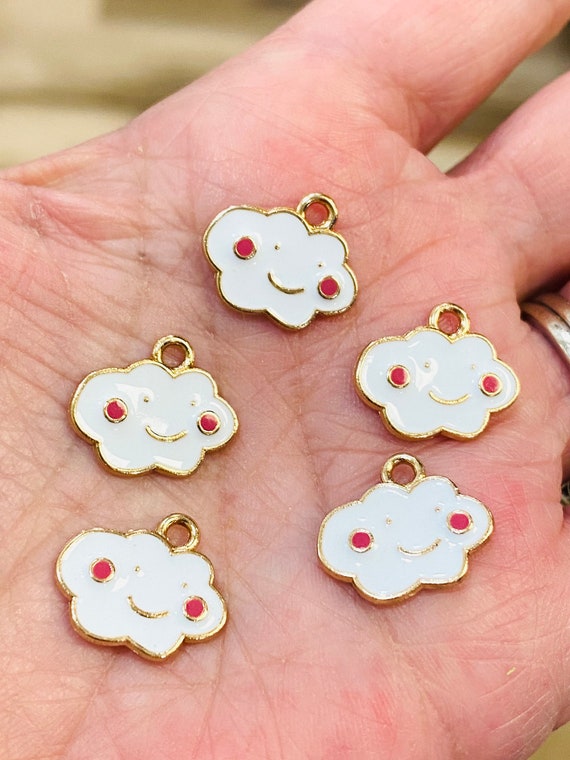 Cloud shaped charms, enamel charms, charm bracelets, jewelry making,  stretchy bracelets, cute charms, 10 per pack