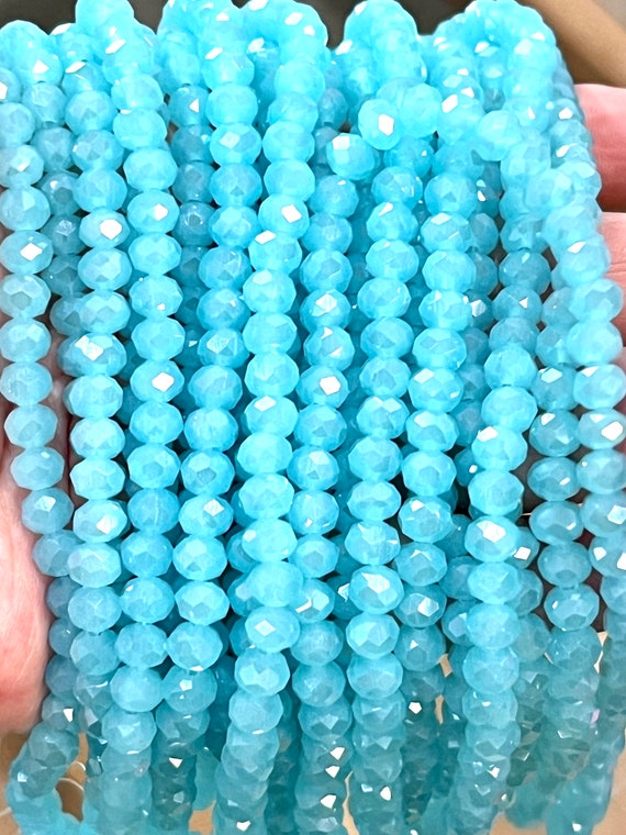 6mm Glass Beads, Clear Blue Water Beads, Jewelry Making Beads