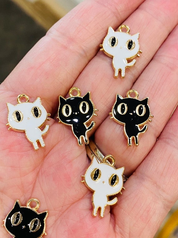 Enamel Black Cat Charms, Animal Charms, Bracelet Charms, Halloween