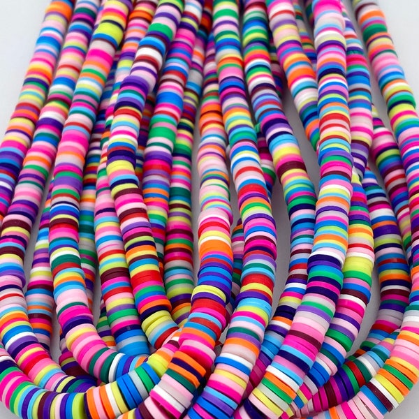 6mm, 8mm vinyl Heishi beads, Zuries rainbow, polymer clay beads, vinyl beads, jewelry making beads, 350-400 beads per strand